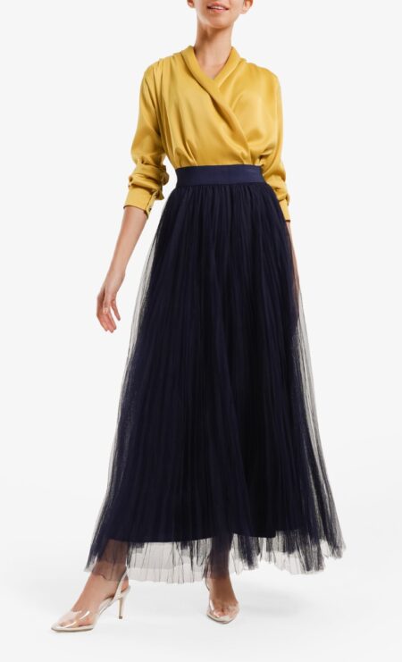 Tutu Tulle Pleated Skirt in Navy Blue