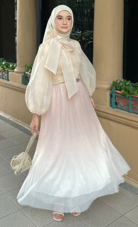 Ombre Pleated Skirt In Nude