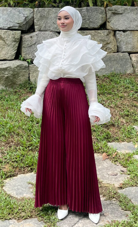 Pleated Palazzo in Maroon