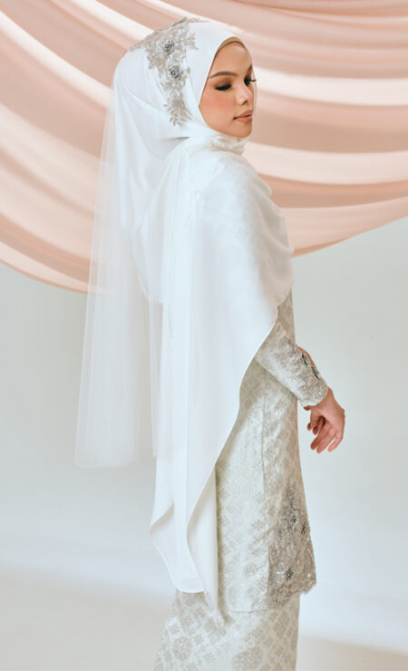 (Veil Only) Nora Songket Kurung / Fringe Peplum Bridal Veil In Offwhite