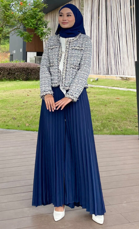 Pleated Palazzo in Navy Blue