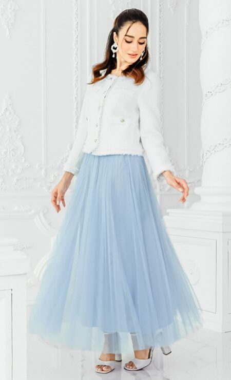 Tutu Tulle Pleated Skirt in Dusty Blue