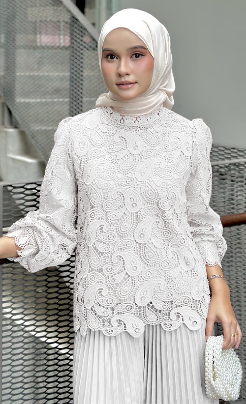 White lace top grey skirt store
