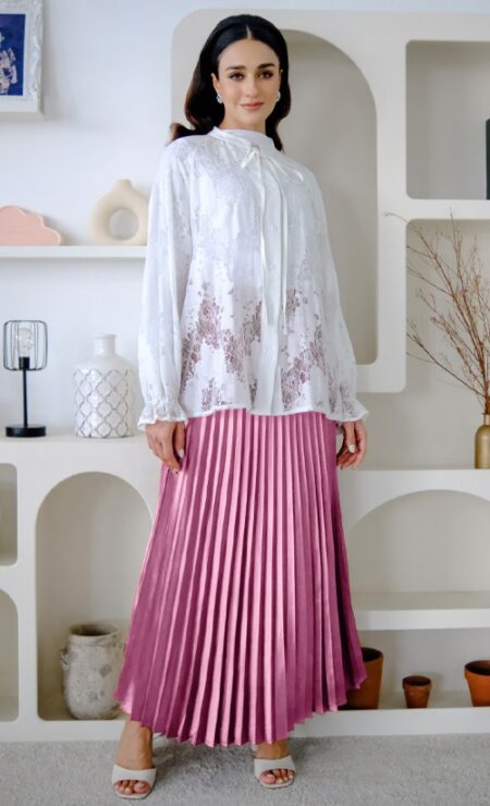 Satin Pleated Skirt In Dusty Pink