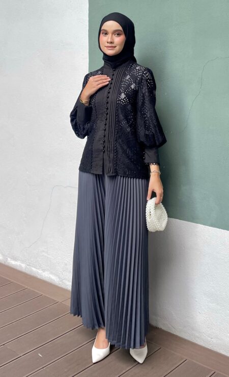 Pleated Palazzo in Dark Grey
