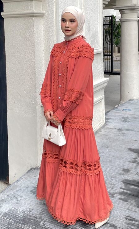 Ivy Cotton Dress in Brick Orange