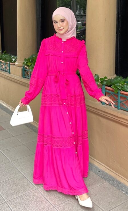 Arden Cotton Dress in Shocking Pink