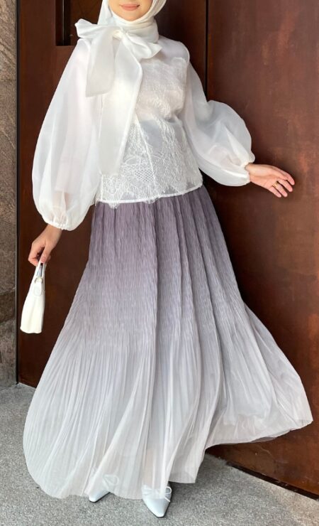 Ombre Pleated Skirt In Grey