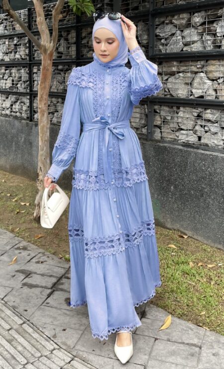 Ivy Cotton Dress in Dusty Blue