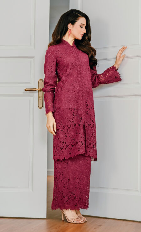 LEBARAN 2025 Afira Long Kurung In Burgundy Maroon