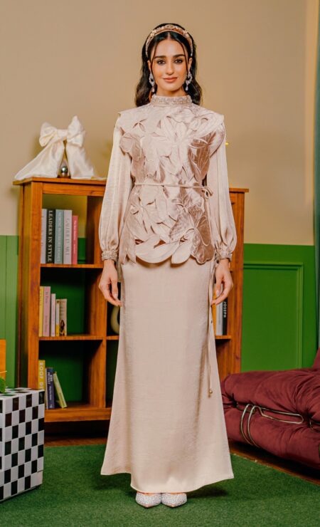 LEBARAN 2025 Stella Vest Kurung in Champagne