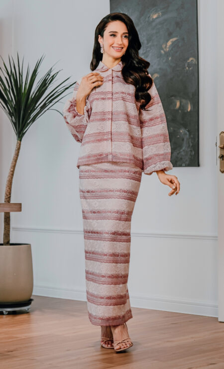 LEBARAN 2025 Ameera Puff Kurung In Stripe Pink