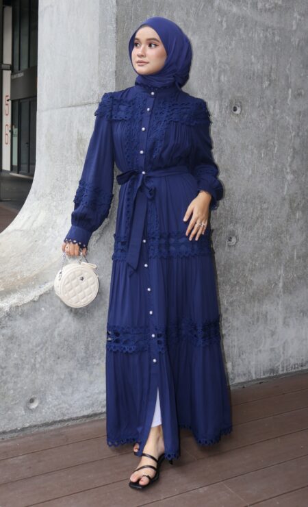 Ivy Cotton Dress in Navy Blue