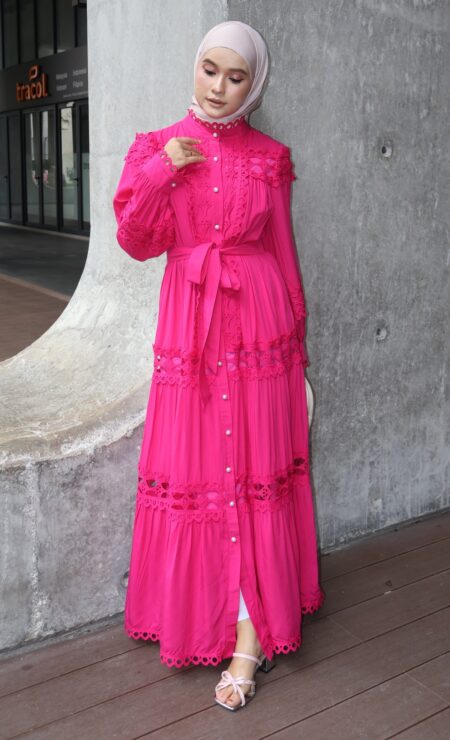 Ivy Cotton Dress in Shocking Pink