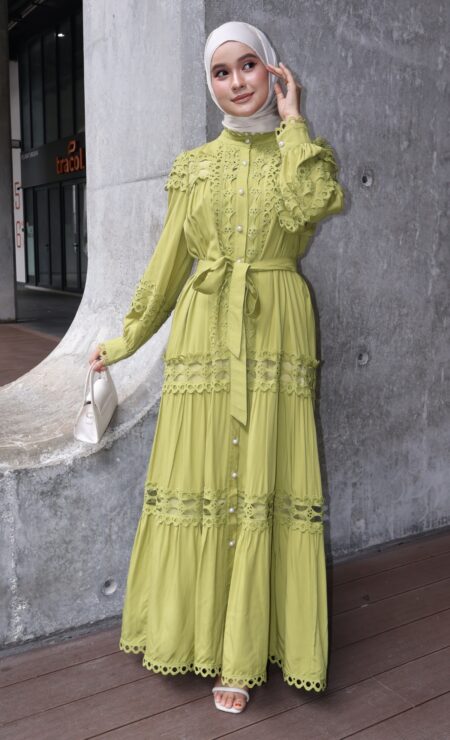 Ivy Cotton Dress in Lime Green