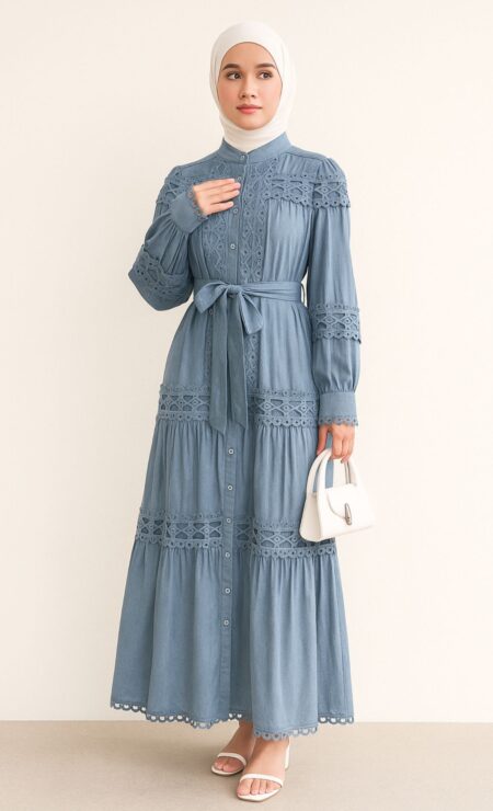 Ivy Cotton Dress in Denim Blue
