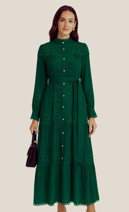 Ivy Cotton Dress in Emerald Green