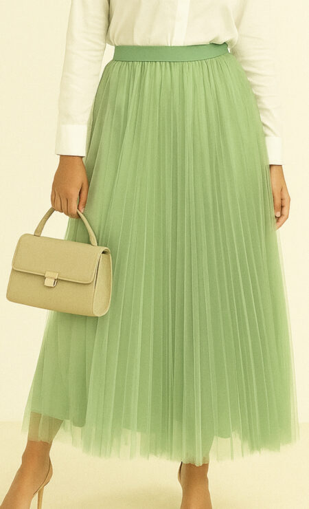 Tutu Tulle Pleated Skirt in Dusty Green