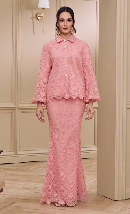 LEBARAN 2025 Ameera Puff Kurung In Salmon Peach (Restocked Edition)