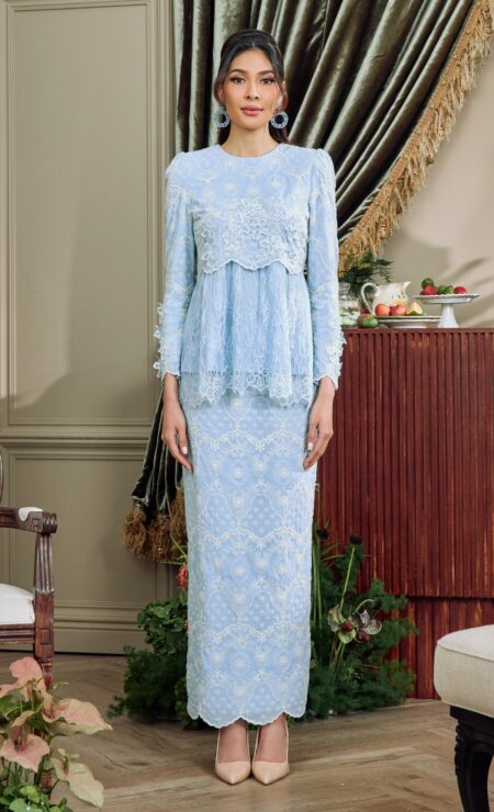 LEBARAN 2026 Rose Peplum Kurung In Baby Blue