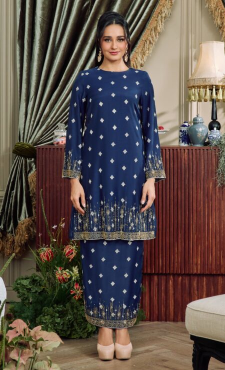 LEBARAN 2026 Salma Kurung Pahang In Navy Blue