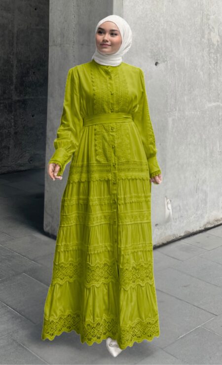 Olivia Cotton Dress in Lime Green